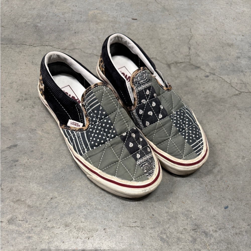 Vans Women’s Patchwork Slip-On Sneakers - Black and Gray